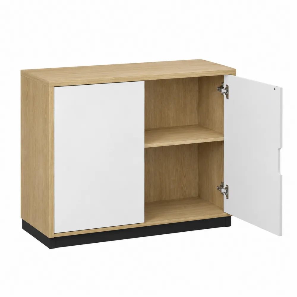 Wood Office Cabinet with White Doors and Adjustable Shelf