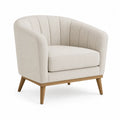 Beige Linen Barrel Chair with Oak Legs