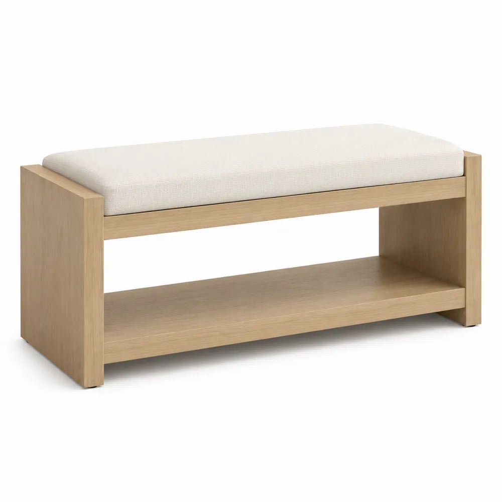 Wooden Bench with Polyester Cushion and Oak Frame 120x40x45 cm