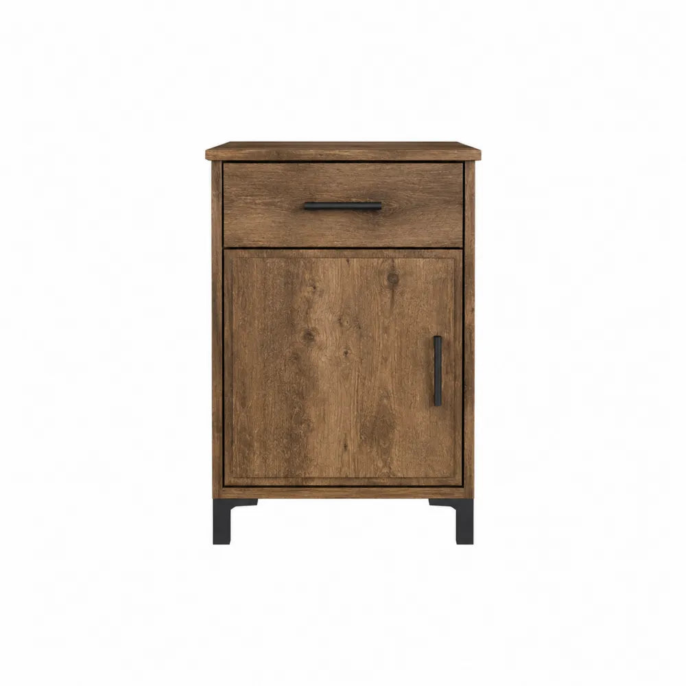 Solid Oak Wood Nightstand with Metal Handles 60x45x35 cm