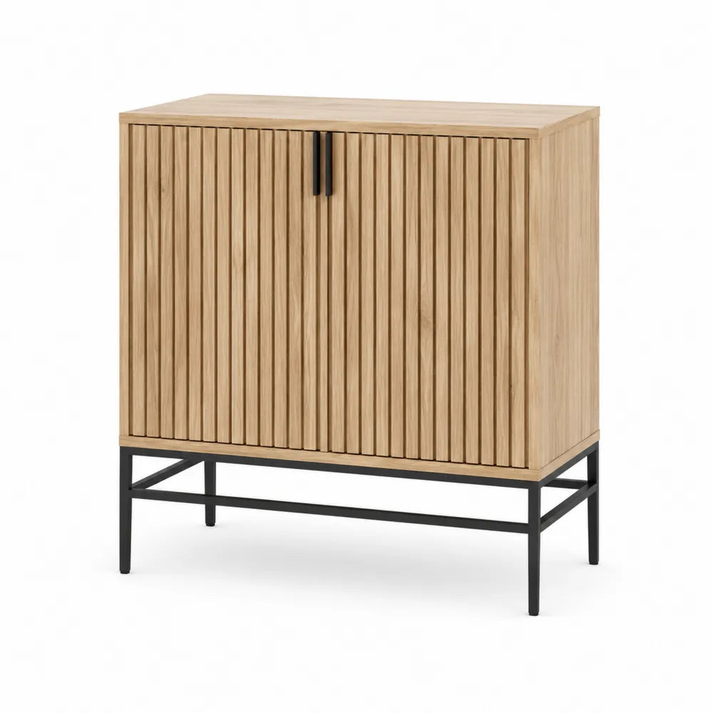 Wooden Sideboard with Slatted Doors and Metal Legs