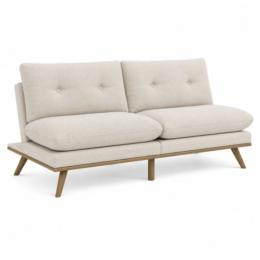 Beige Fabric Sofa with Solid Wood Frame