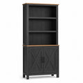 Tall Black Wooden Bookcase with Storage Cabinet 80x30x190 cm