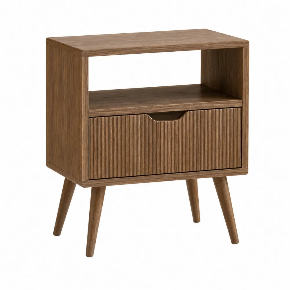 Solid Wood Nightstand with Drawer and Open Shelf Brown 46x35x61cm
