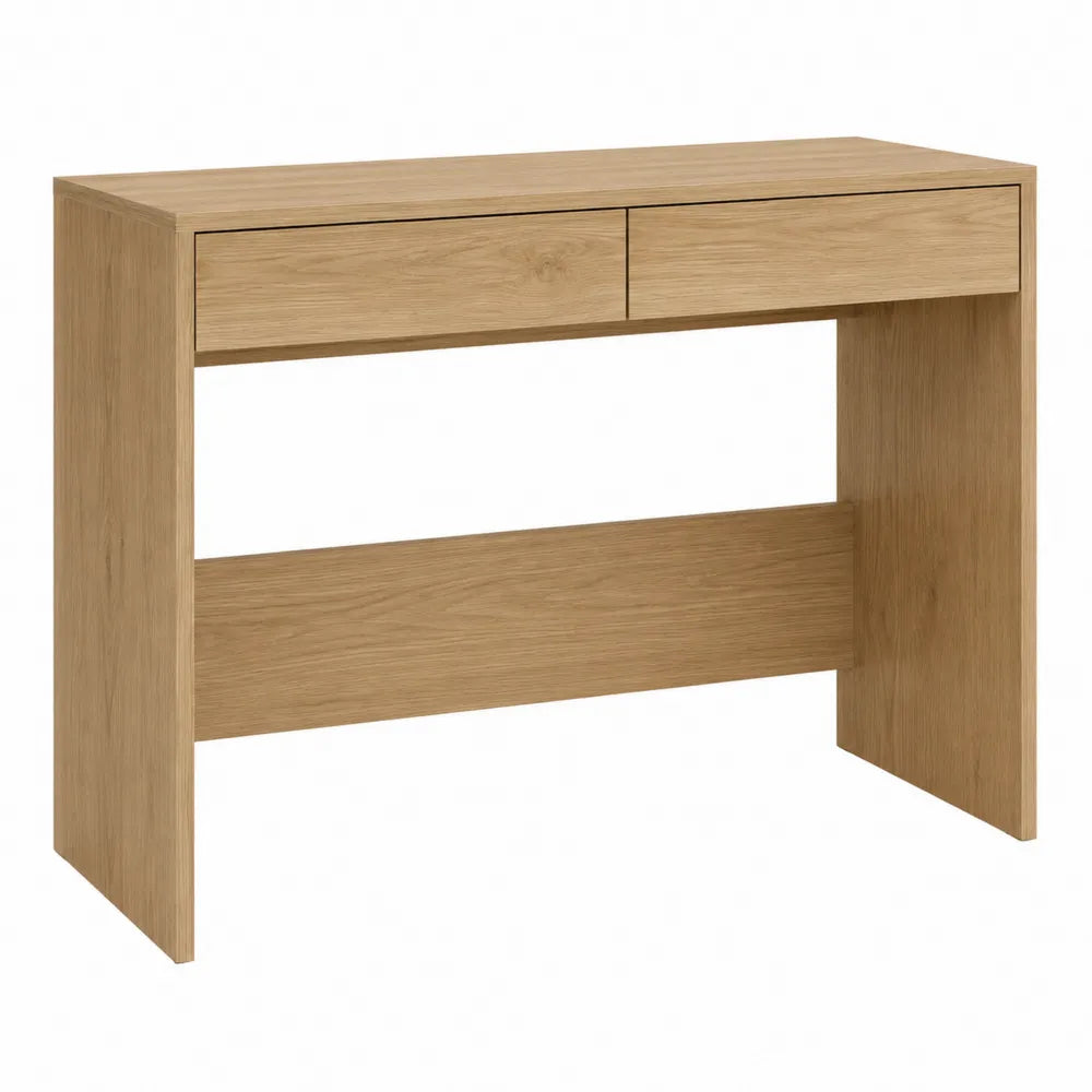 Rectangular Oak Veneer Desk with Two Drawers