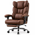 Brown PU Leather Office Chair with Adjustable Armrests and Retractable Footrest