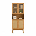 Tall Wooden Bookcase with Glass and Cane Doors