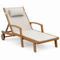 Teak Wood Outdoor Lounge Chair with Adjustable Recline and Beige Sunbrella Fabric