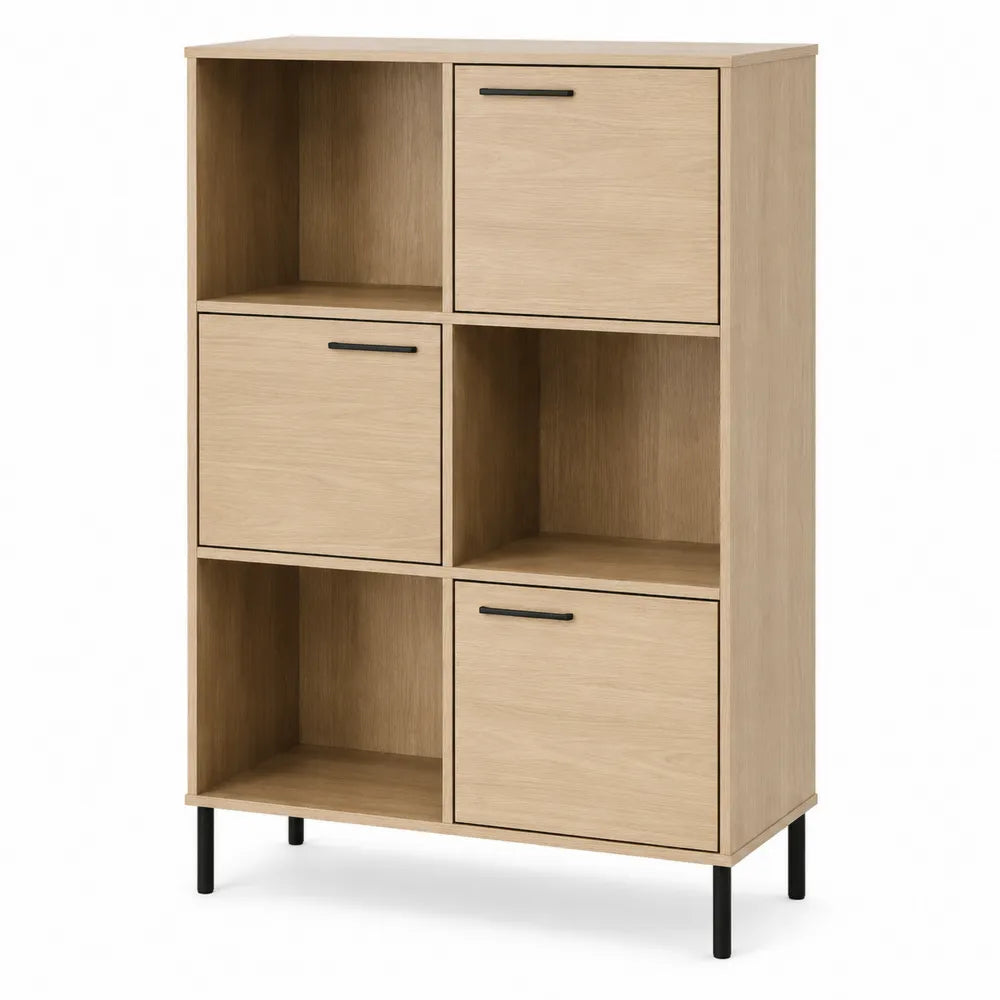 Wood Bookcase with Doors and Open Shelves 80x30x120 cm