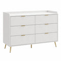 White 6-Drawer Dresser MDF with Gold Metal Legs 120x40x80 cm