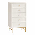 5-Drawer Wood Dresser with Gold Metal Legs in White 47in x 24in x 16in