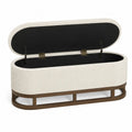 Living Room Storage Bench Boucle Fabric Beige 120cm