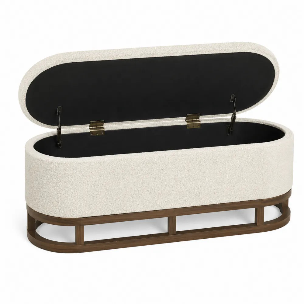 Living Room Storage Bench Boucle Fabric Beige 120cm