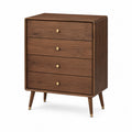 Walnut Finish Solid Wood Dresser with Four Drawers