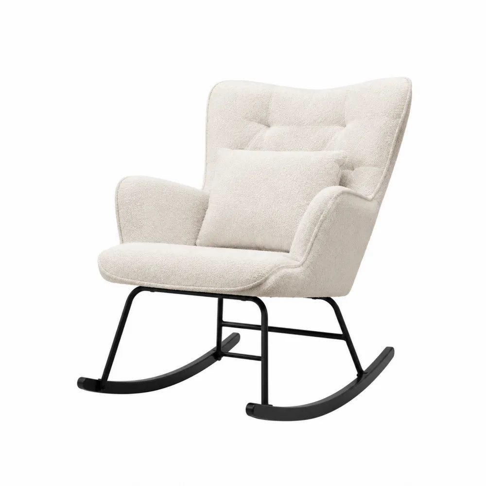 Polyester Fabric Rocking Chair with Cushions Beige 78cm x 70cm x 90cm