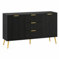 Black MDF Sideboard with Gold Steel Legs, 2 Doors, 3 Drawers