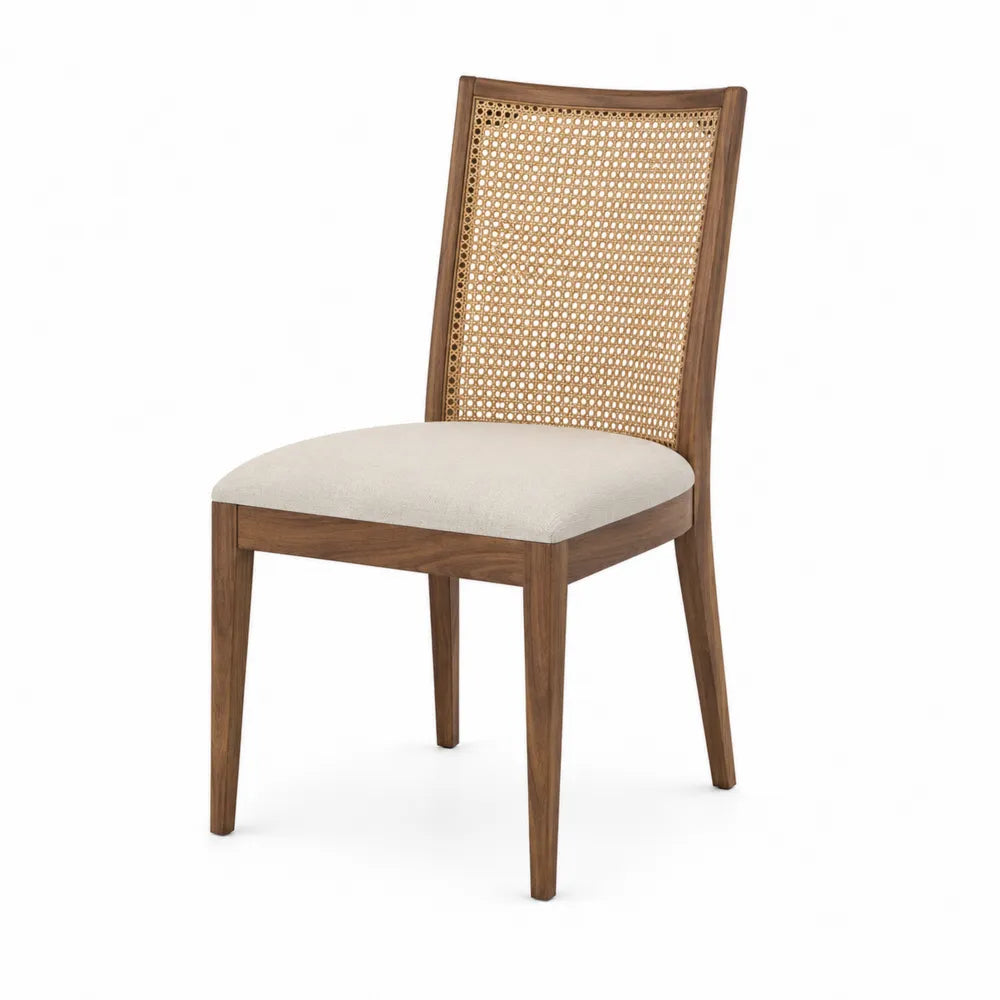 Oak Dining Chair with Cane Back and Upholstered Seat