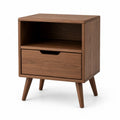 Wood Nightstand with Drawer and Open Shelf, Brown, 60cm Height
