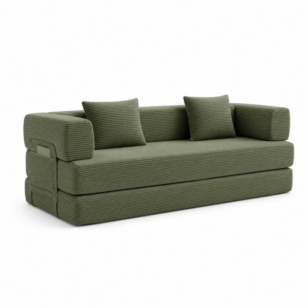 Green Corduroy Sofa with Cushions