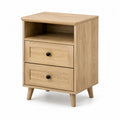 Solid Oak Nightstand with 2 Drawers, Light Brown