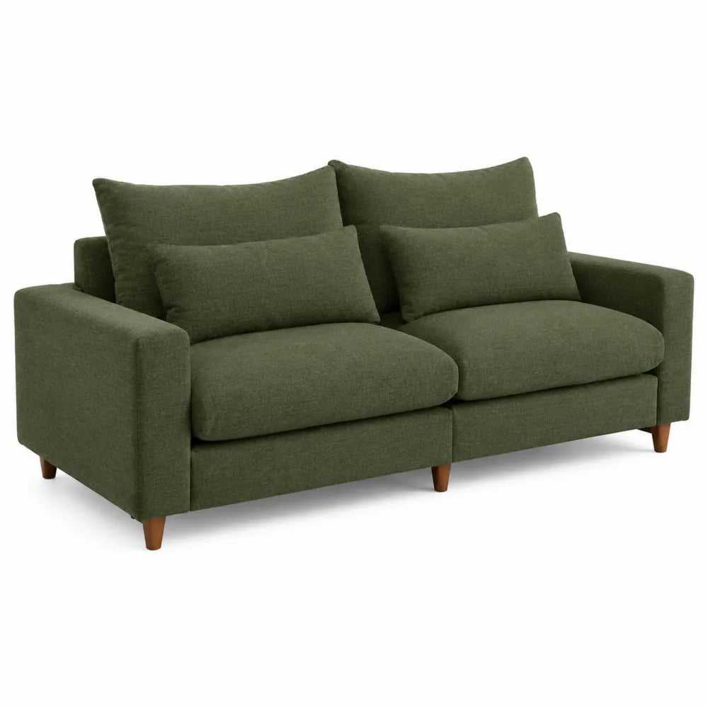 Green Polyester Fabric 3-Seater Sofa with Wooden Legs 210 cm
