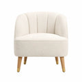 Beige Fabric Chair with Curved Back and Wood Legs