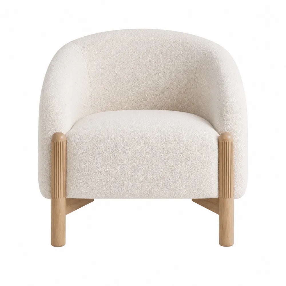 Polyester Fabric Armchair with Wood Legs Beige 75cm x 80cm x 70cm