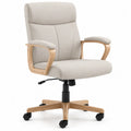 Office Chair with Wooden Frame and Beige Polyester Upholstery