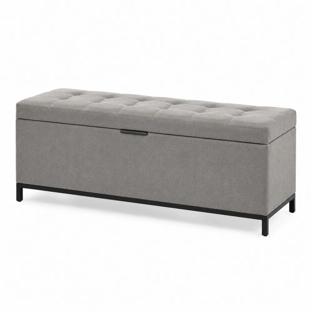 Rectangular Polyester Storage Bench with Metal Legs Grey