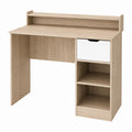 Particleboard Desk with Shelf and Drawer in Oak and White