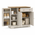 Beige Sideboard Buffet with Solid Wood Top and MDF Body 120x40x85 cm