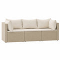 Outdoor Wicker Sectional Sofa Set with Beige Cushions 3-Seater