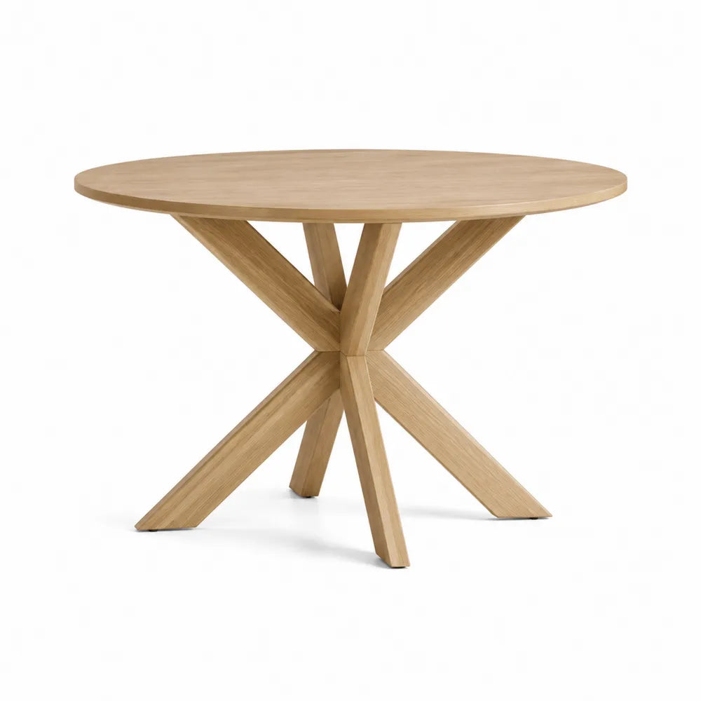 Round Oak Wood Dining Table with Pedestal Base 120cm