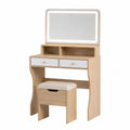 Wood Vanity Set with Mirror and Stool, Light Oak Finish