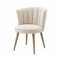 Beige Fabric Accent Chair with Curved Back and Wooden Legs