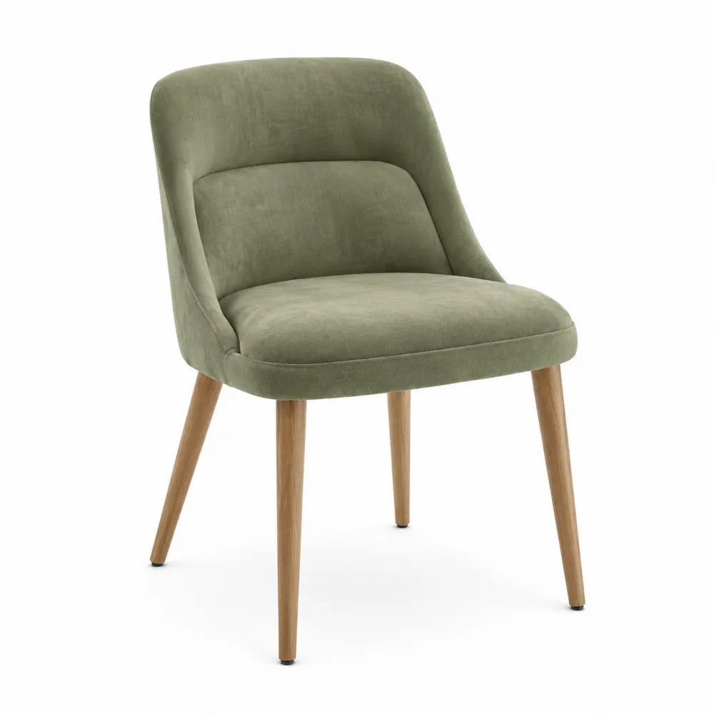 Dining Chair Polyester Upholstery with Solid Wood Legs, Green