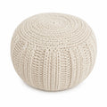 Round Cotton Knit Pouf Ottoman Beige 19.7in Diameter