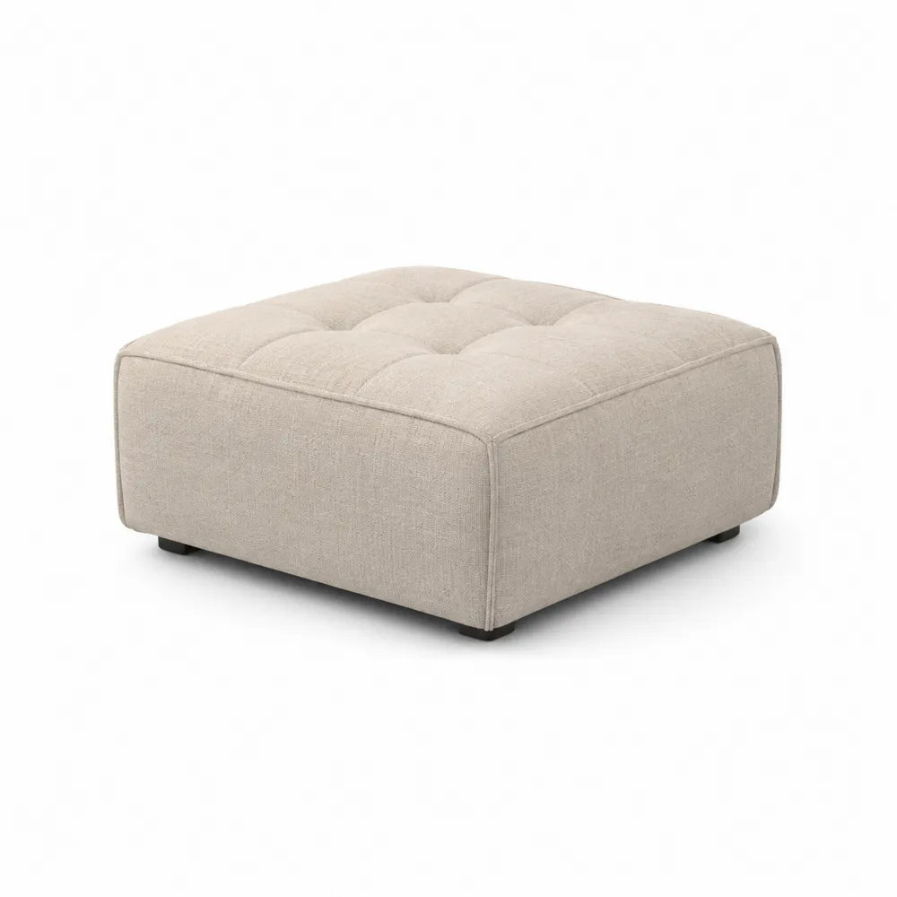Square Ottoman Linen Fabric Beige 90cm x 90cm x 45cm