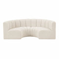 Curved Fabric Sectional Sofa Beige Polyester Upholstery with Channel Tufting