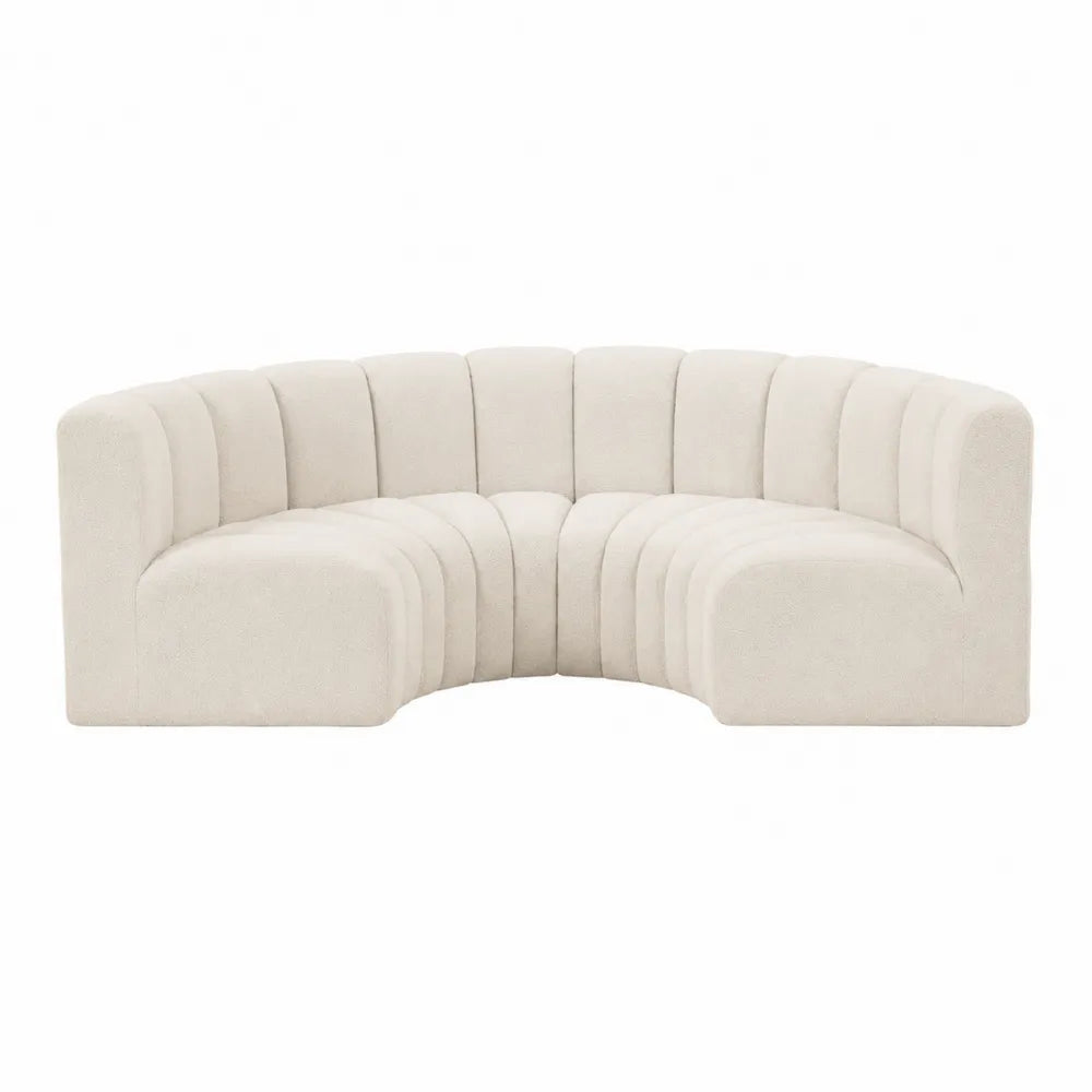 Curved Fabric Sectional Sofa Beige Polyester Upholstery with Channel Tufting