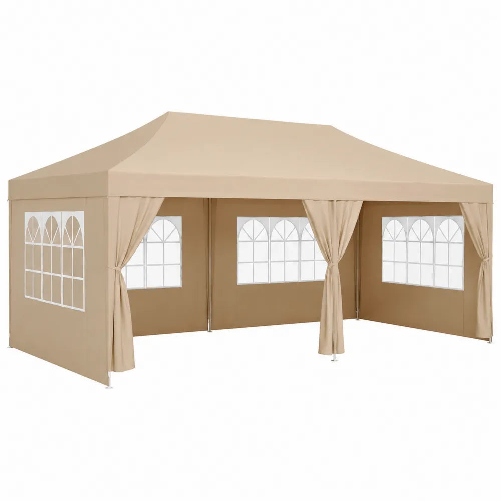 Beige Outdoor Gazebo with Steel Frame and Polyester Fabric 600x300x270 cm
