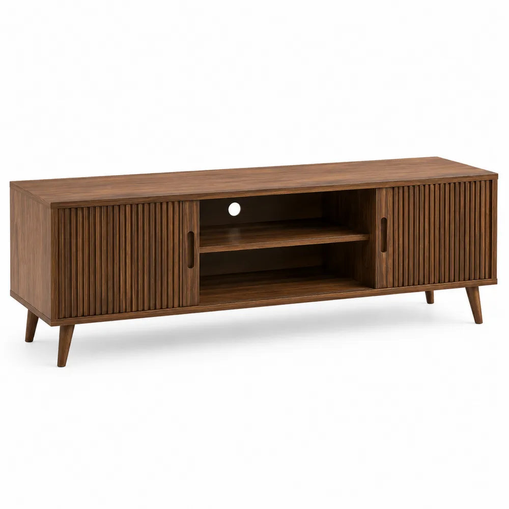 Wood Rectangular TV Stand with Sliding Doors and Cable Management 180cm