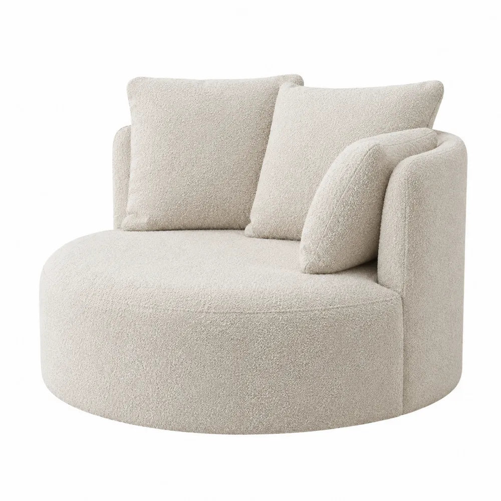 Round Bouclé Lounge Chair with Cushions Beige 120cm