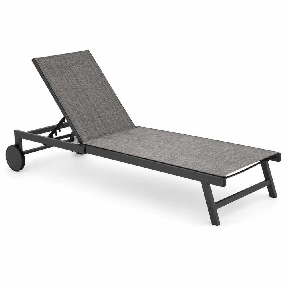 Outdoor Aluminum Chaise Lounge with Adjustable Textile Mesh - Gray
