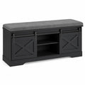 Living Room Storage Bench MDF Polyester Fabric Black Gray 120cm