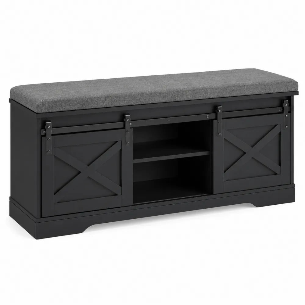 Living Room Storage Bench MDF Polyester Fabric Black Gray 120cm