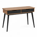 Rectangular Wood Desk with Black Metal Legs and Two Drawers