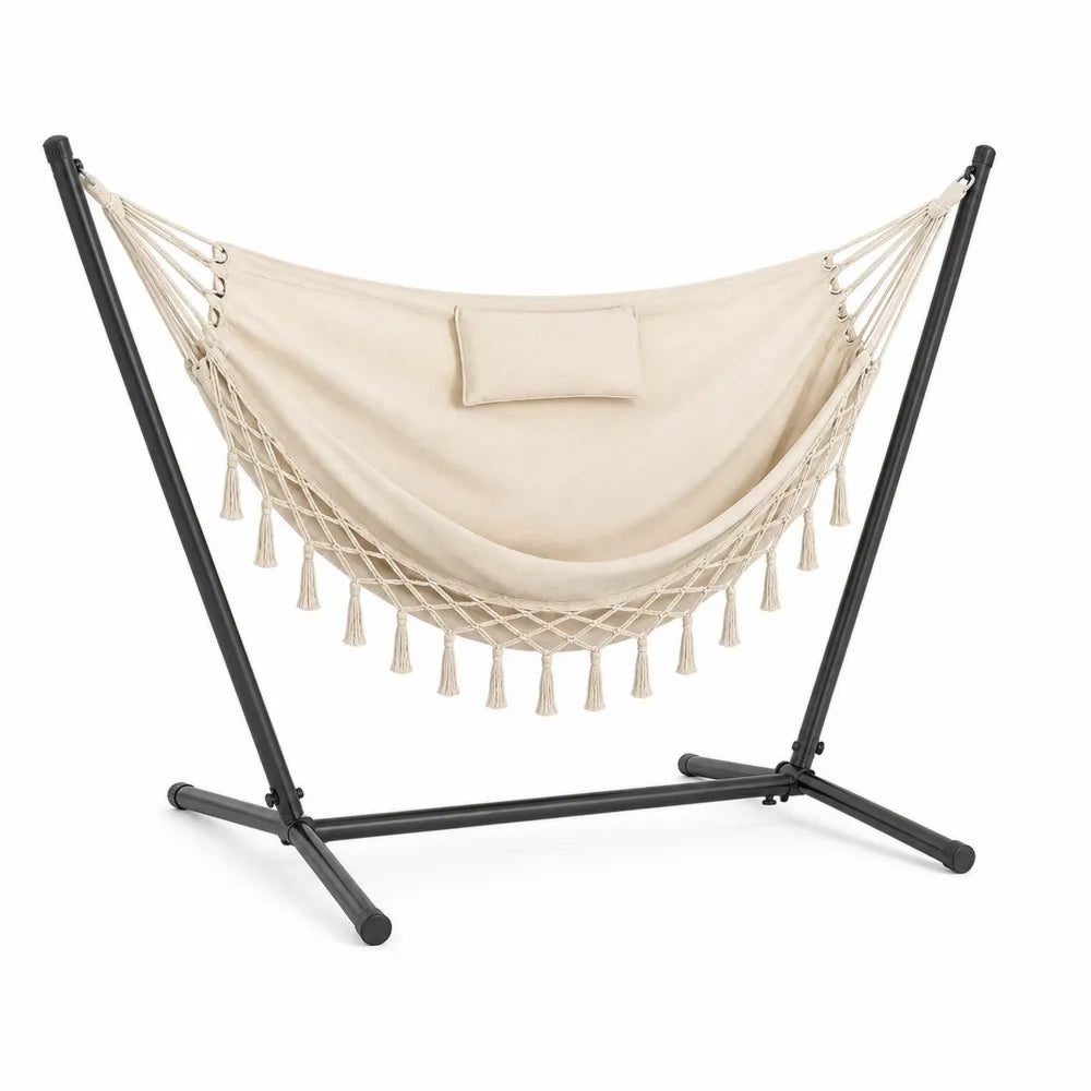 Beige Cotton Canvas Hammock with Metal Frame