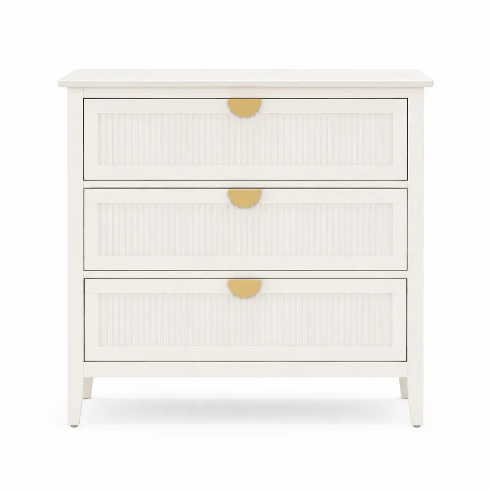 White Wooden Dresser with Gold Metal Handles 3 Drawers