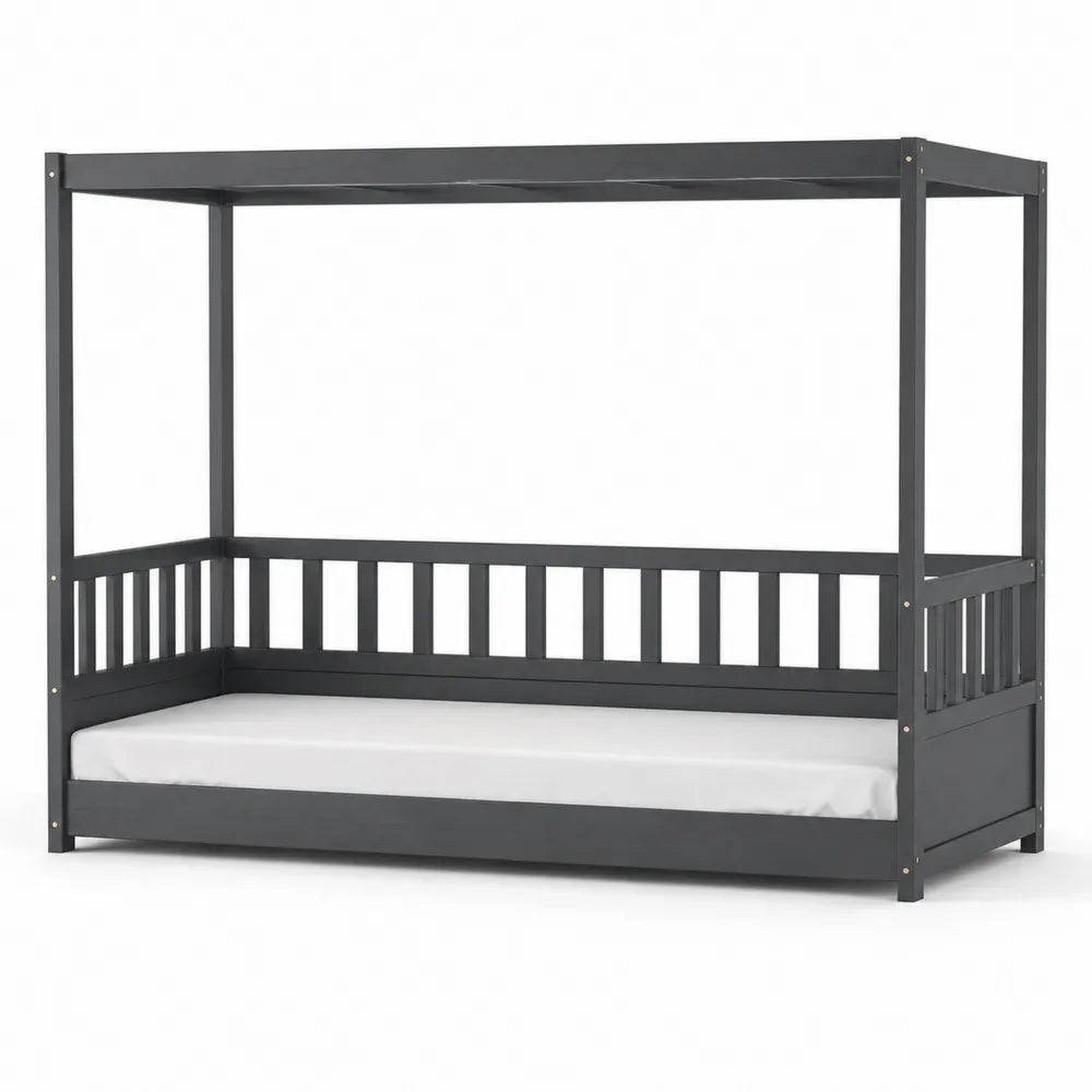 Twin Size Pine Wood Canopy Daybed Gray